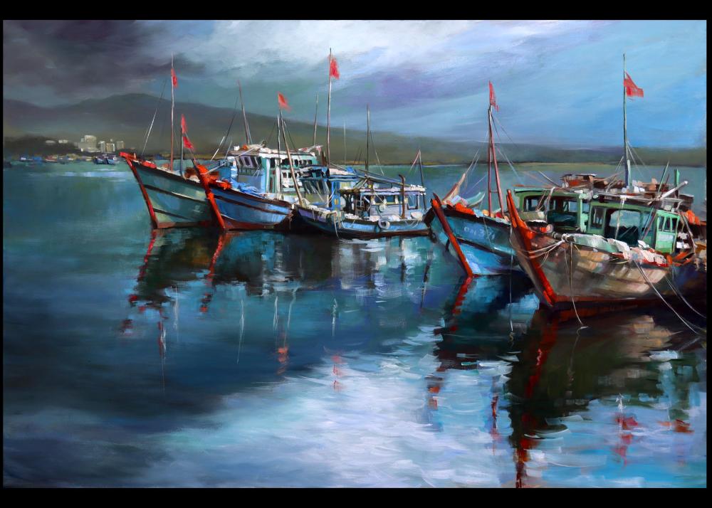 Mina Ferrante- Boats at Dock in the Evening Image