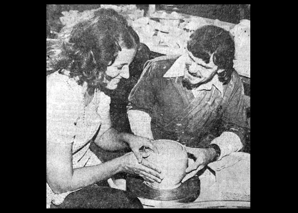 News clipping of Claude Hulce teaching pottery Image