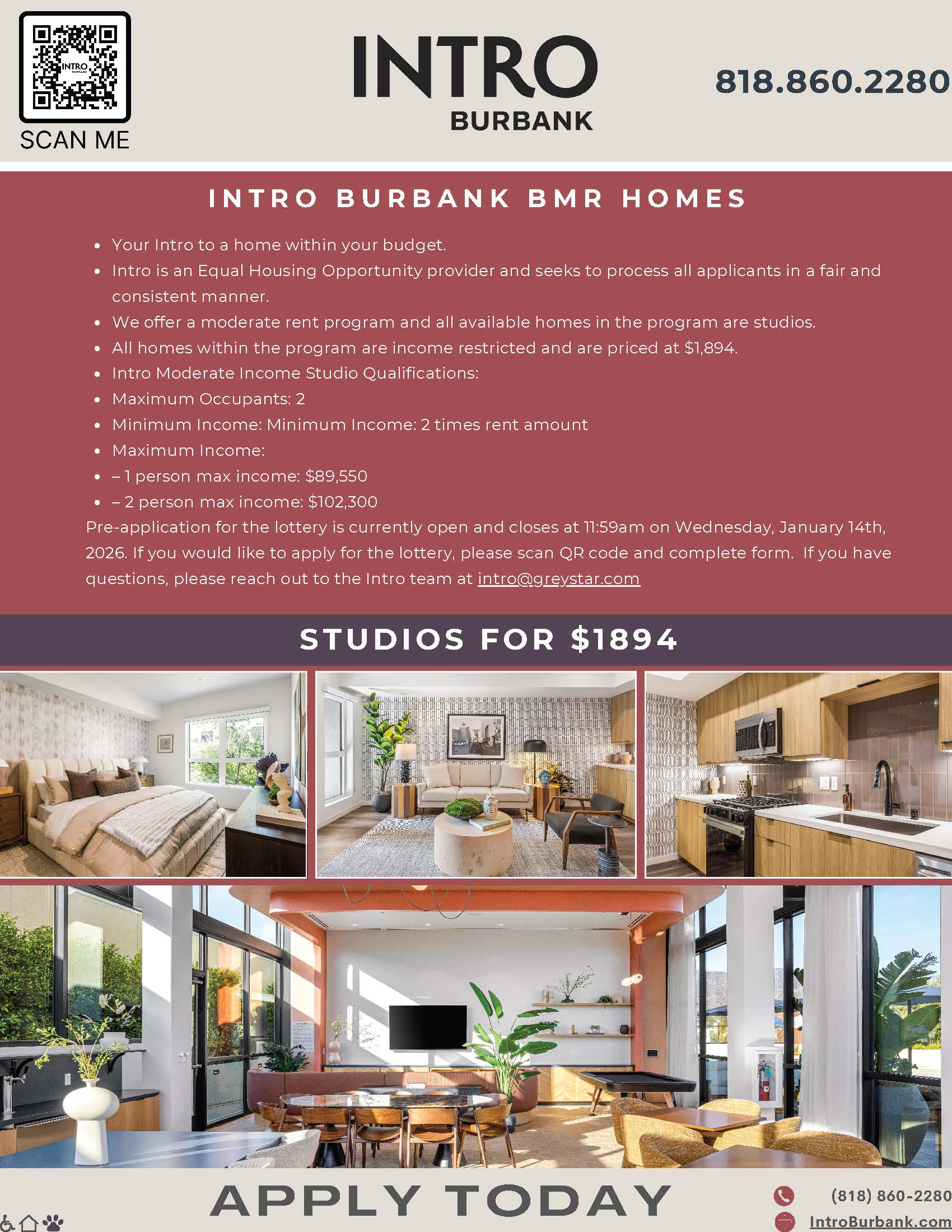 Application information for affordable housing apartments. 