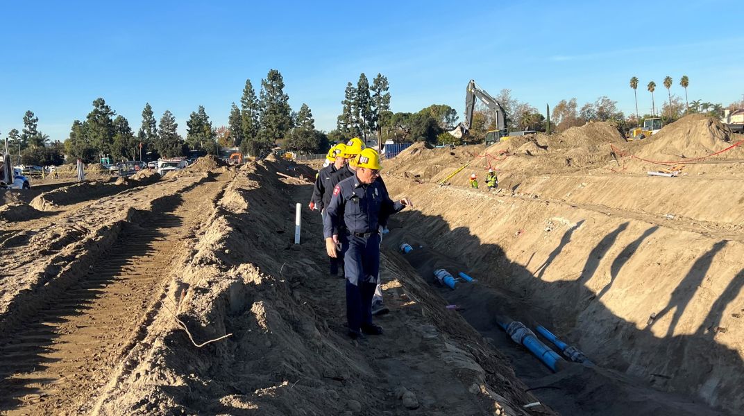 Burbank Fire performing an inspection on a construction site