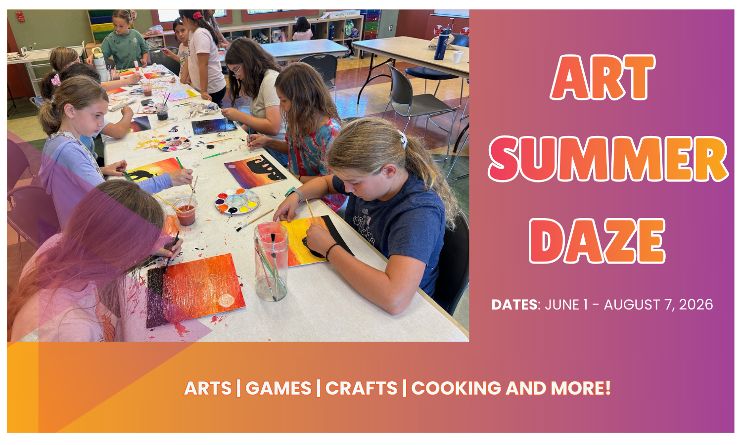 Image of summer campers painting with title Art Summer Daze