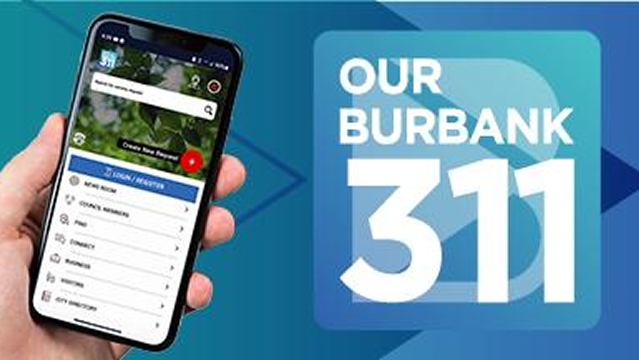 image of hand holding phone with OurBurbank311 app