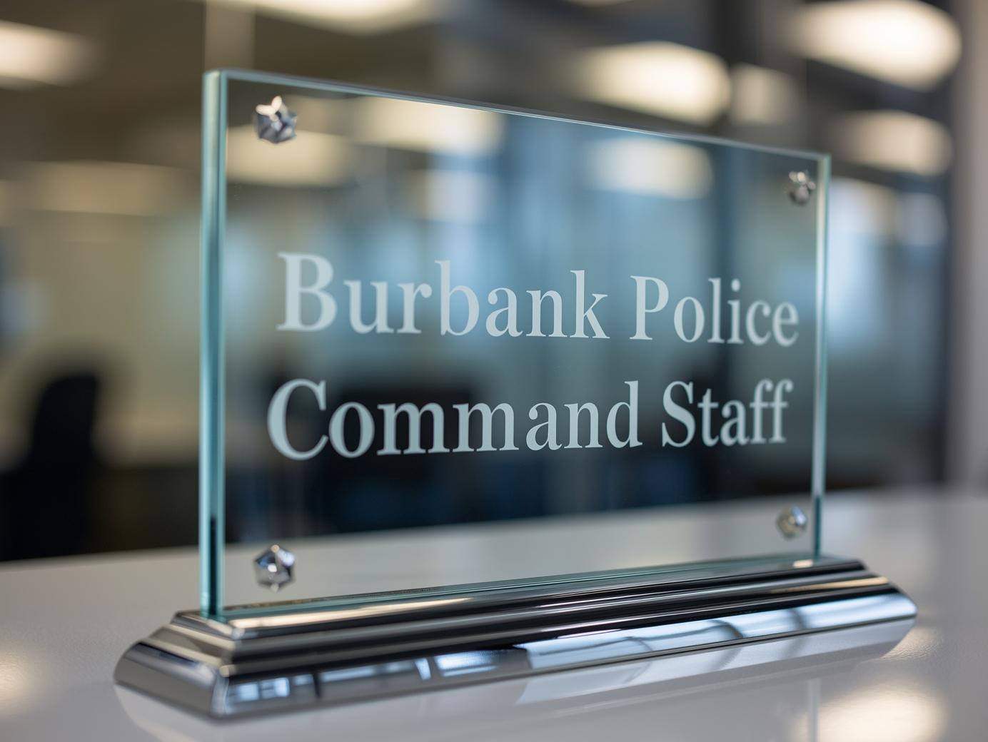 Glass plaque of Burbank Police Command Staff