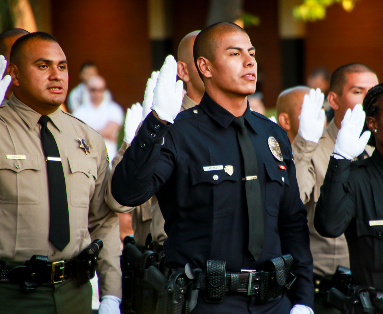Burbank police officers being sworn in