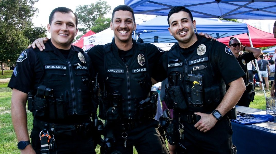 Group of happy Burbank police officers